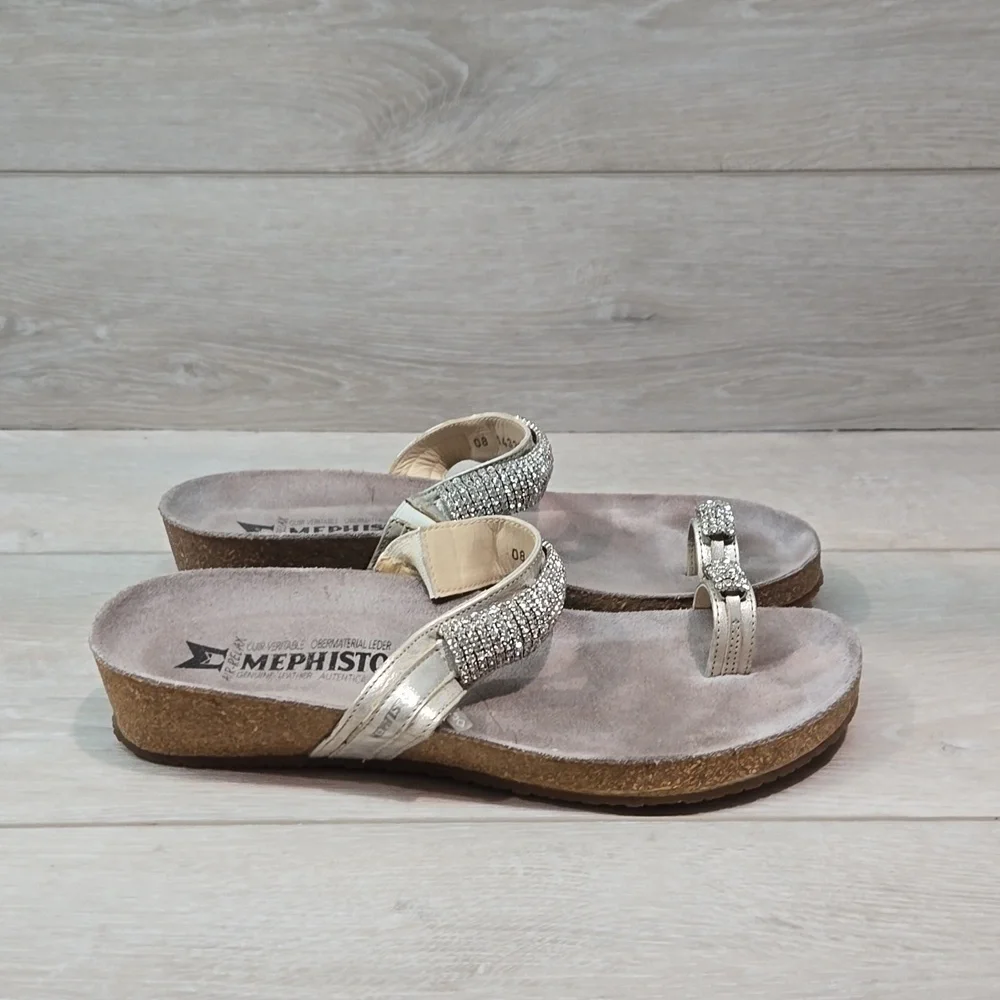Mephisto Women Crysta Loop Toe l Beads Wedge Sandals shoes sz 39/9
